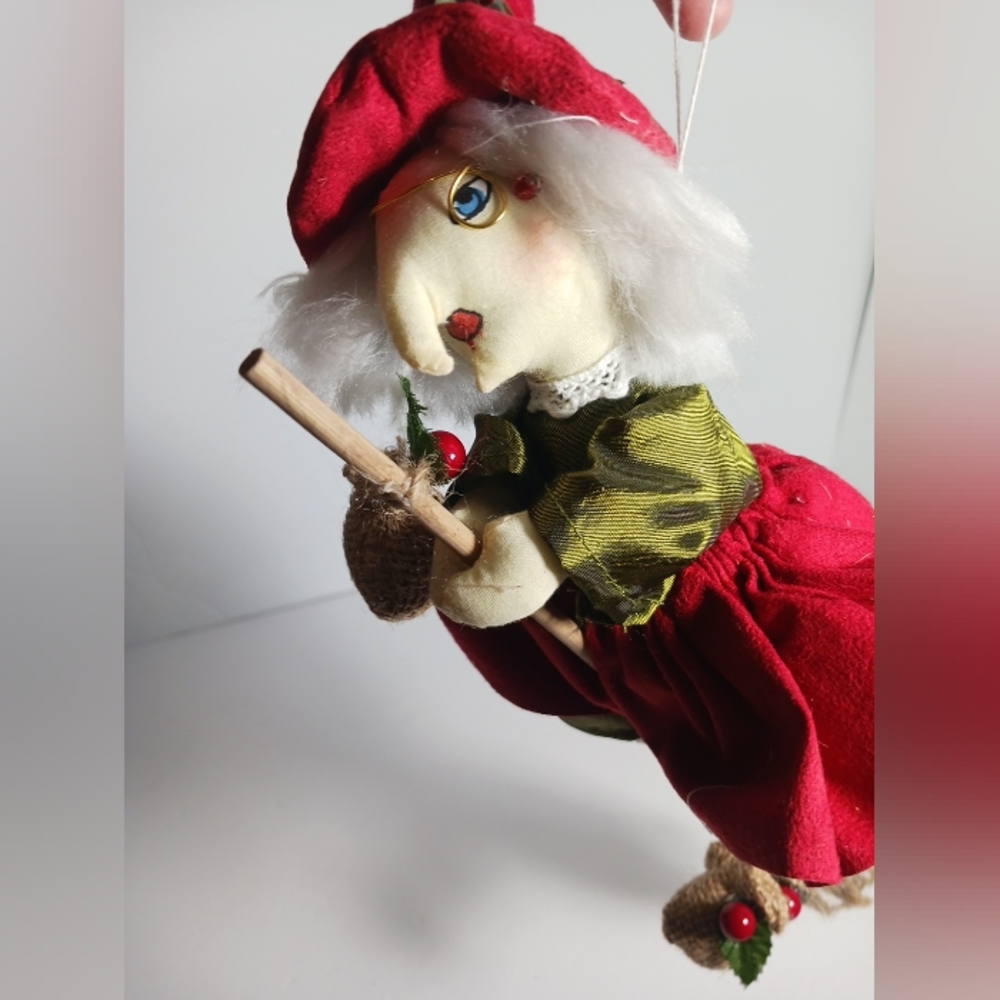 Christmas Witch Cloth Soft Sculpture Kitchen Witch  Doll Ornament Halloween